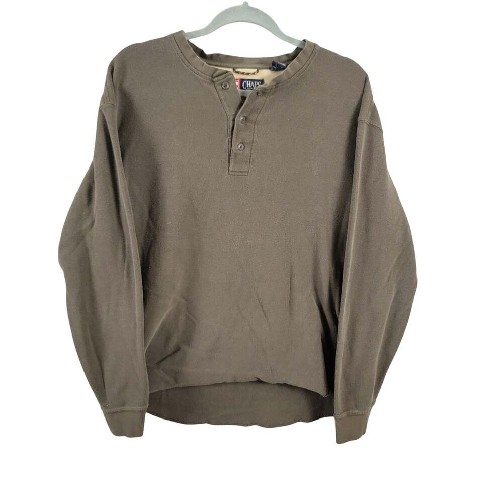 Vintage Chaps Ralph Lauren Henley Long Sleeve Shirt Mens XL Brown Cotton Waffle